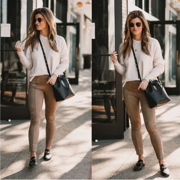 SPANX Faux Suede High Rise Leggings Camel Women’s Size PXL Shaping Pants - Picture 1 of 11